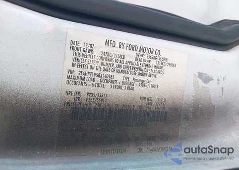 2008 Ford Crown Victoria Police/Police Interceptor z USA, uszkodzony, nr VIN 2FAHP71V58X140985